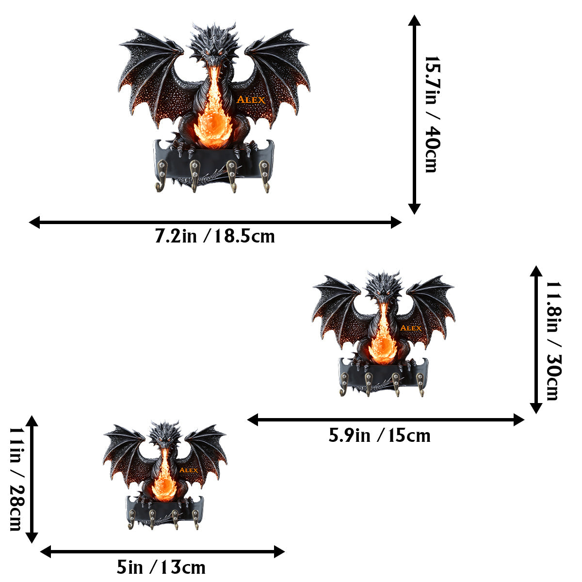 Gothic Dragon Fire - Personalized Dragon Custom Shaped Key Rack