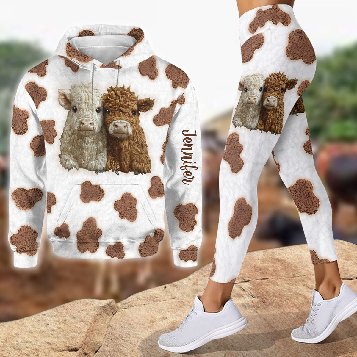 Adorable Highland Cows - Personalized Highland Cow Hoodie and Leggings