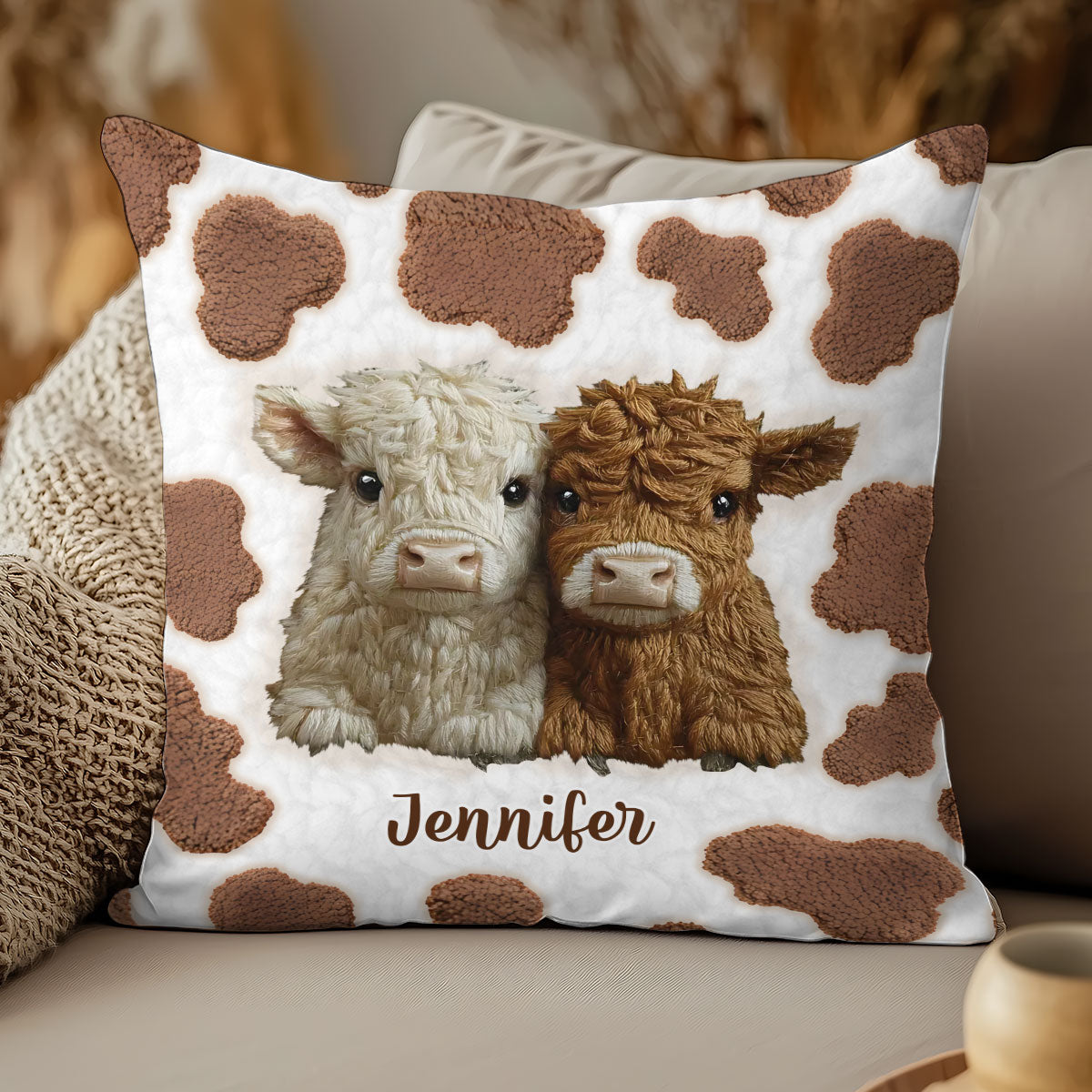 Adorable Highland Cows - Personalized Highland Cow Throw Pillow