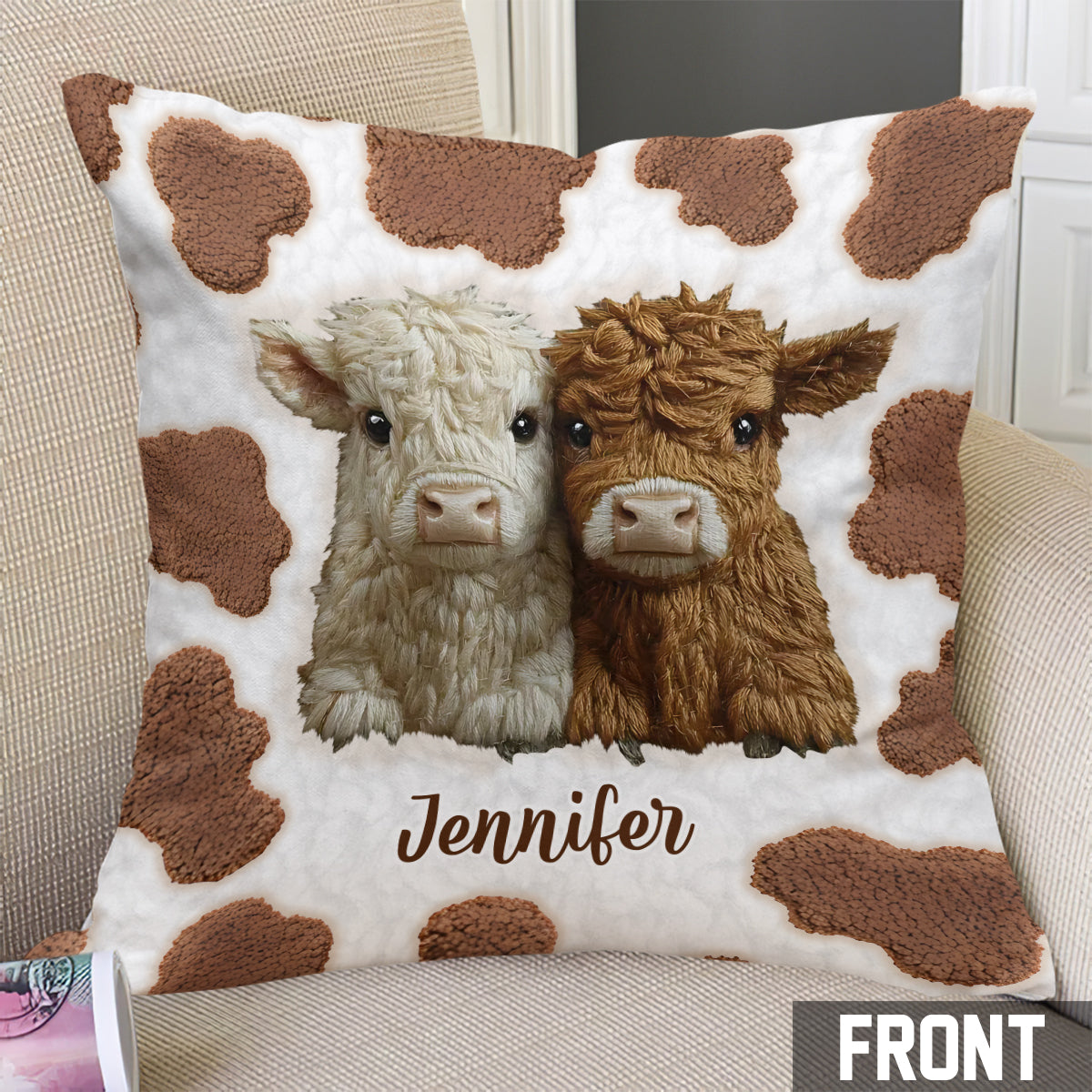 Adorable Highland Cows - Personalized Highland Cow Throw Pillow