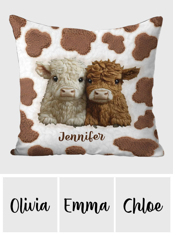 Adorable Highland Cows - Personalized Highland Cow Throw Pillow
