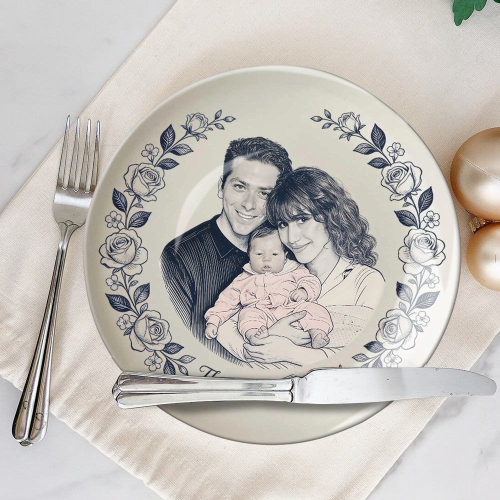Custom Any Photo - Love My Family - Personalized Family Ceramic Round Plate