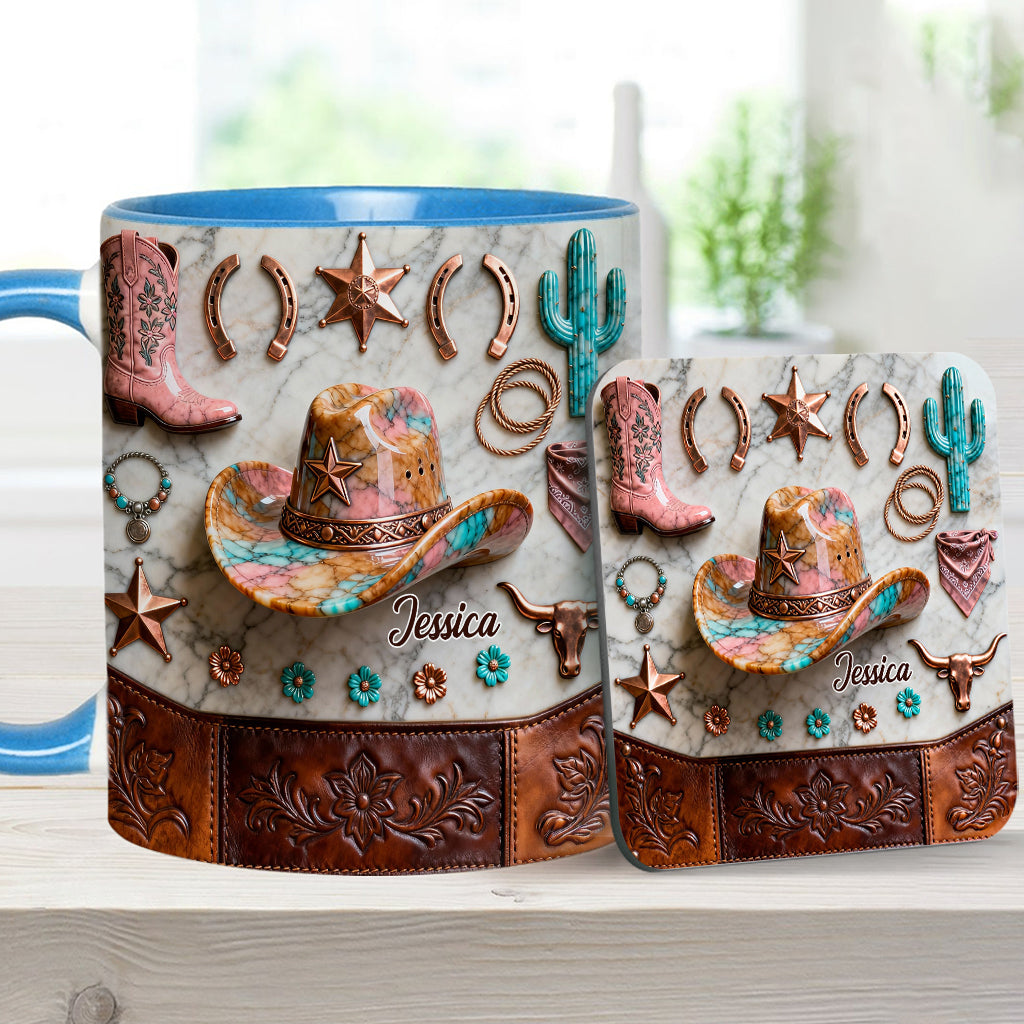 Strong Cowgirl - Personalized Cowgirl Accent Mug & Coaster