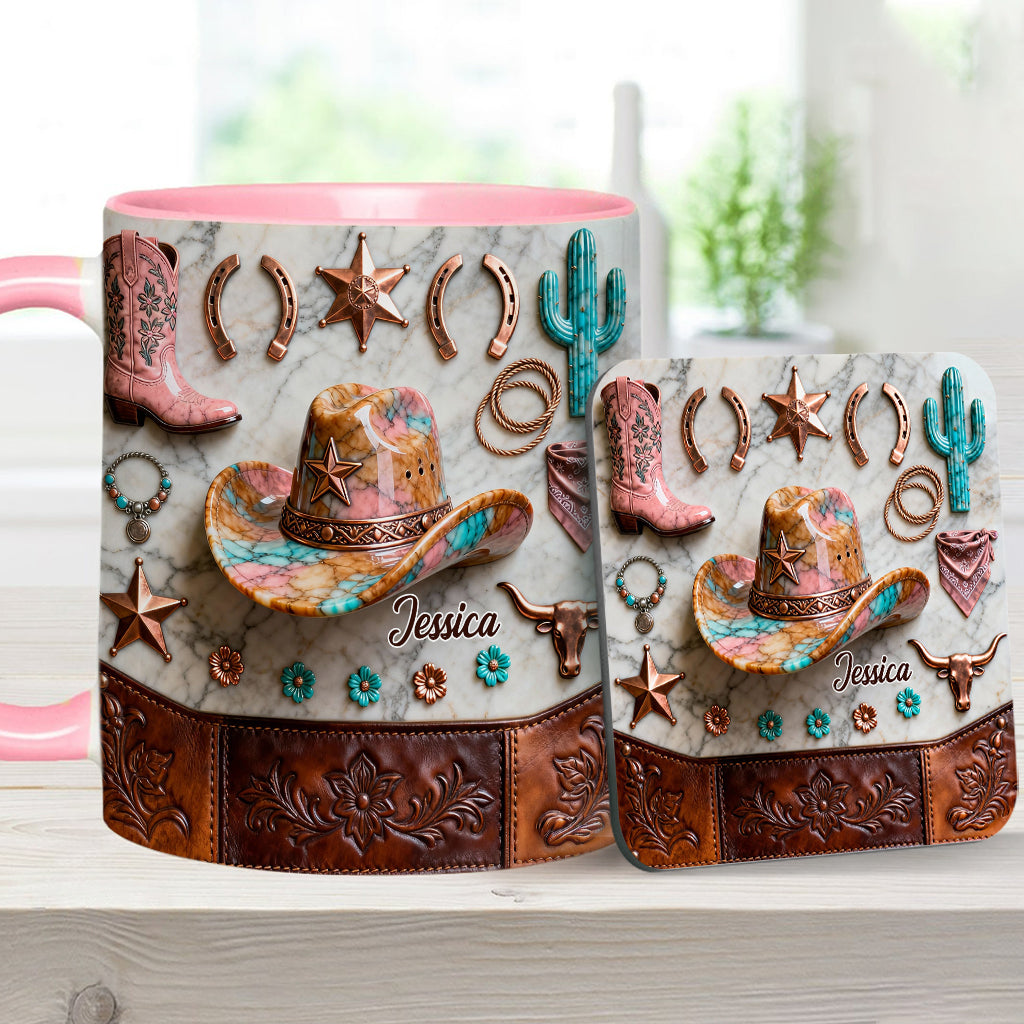 Strong Cowgirl - Personalized Cowgirl Accent Mug & Coaster