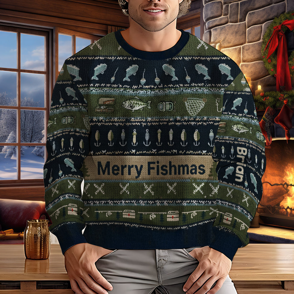 Hooked on Fishing - Personalized Fishing Ugly Sweater