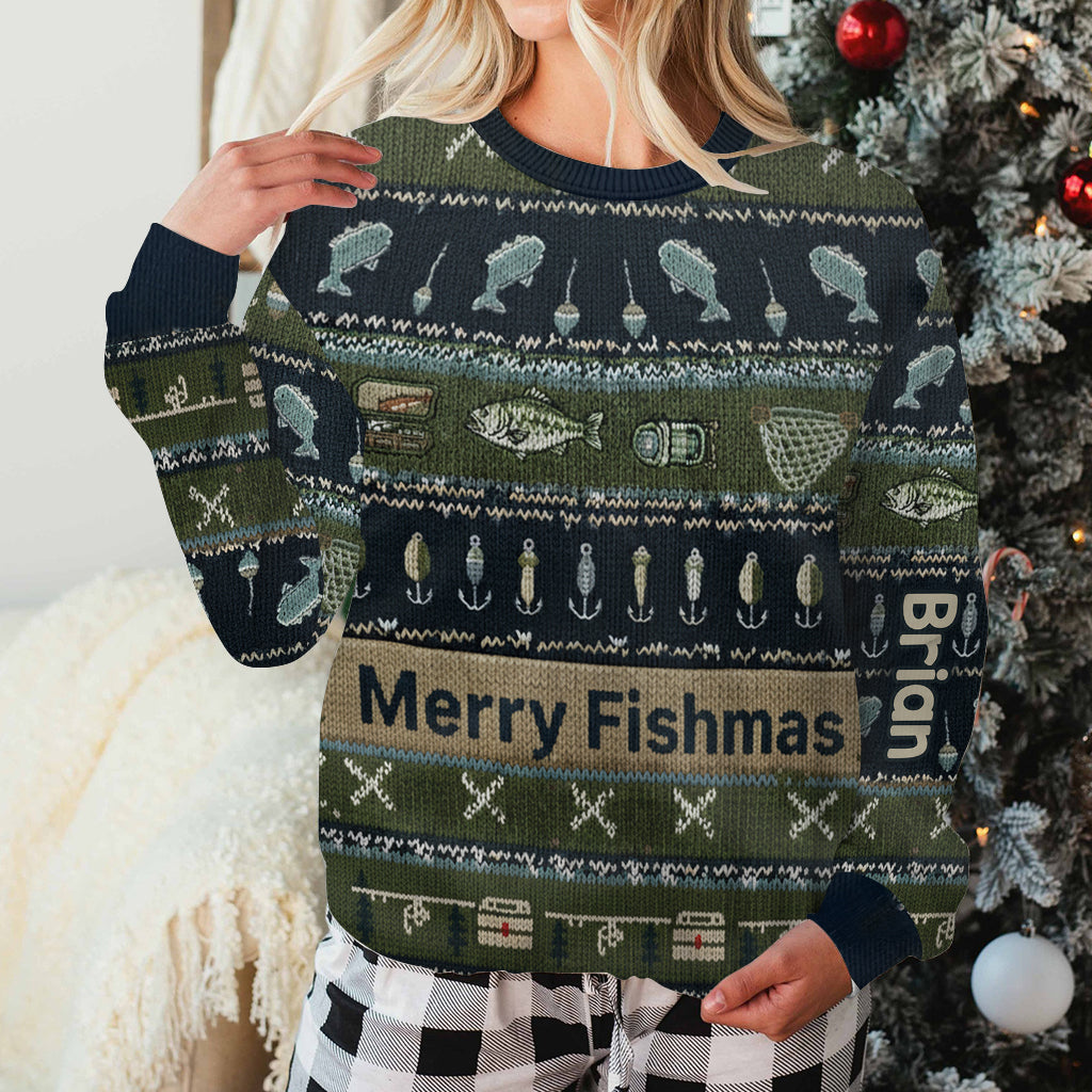 Hooked on Fishing - Personalized Fishing Ugly Sweater