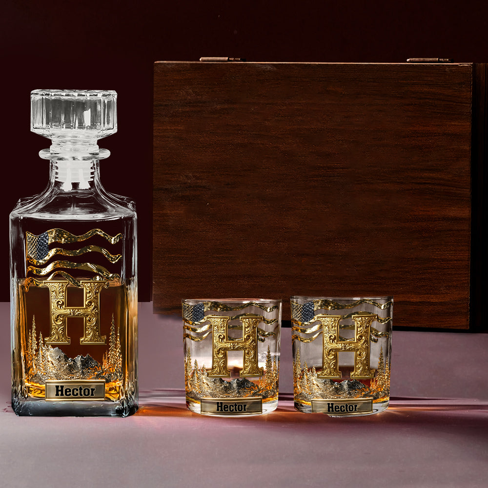 Alphabet Initial For Whiskey, Bourbon... Lovers - Personalized Whisky Whiskey Decanter Set