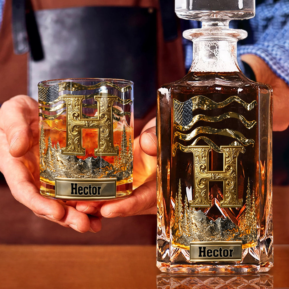 Alphabet Initial For Whiskey, Bourbon... Lovers - Personalized Whisky Whiskey Decanter Set