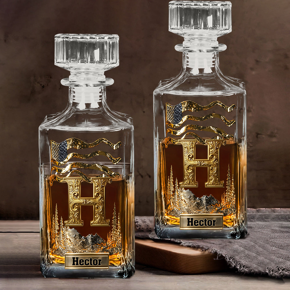 Alphabet Initial For Whiskey, Bourbon... Lovers - Personalized Whisky Whiskey Decanter Set