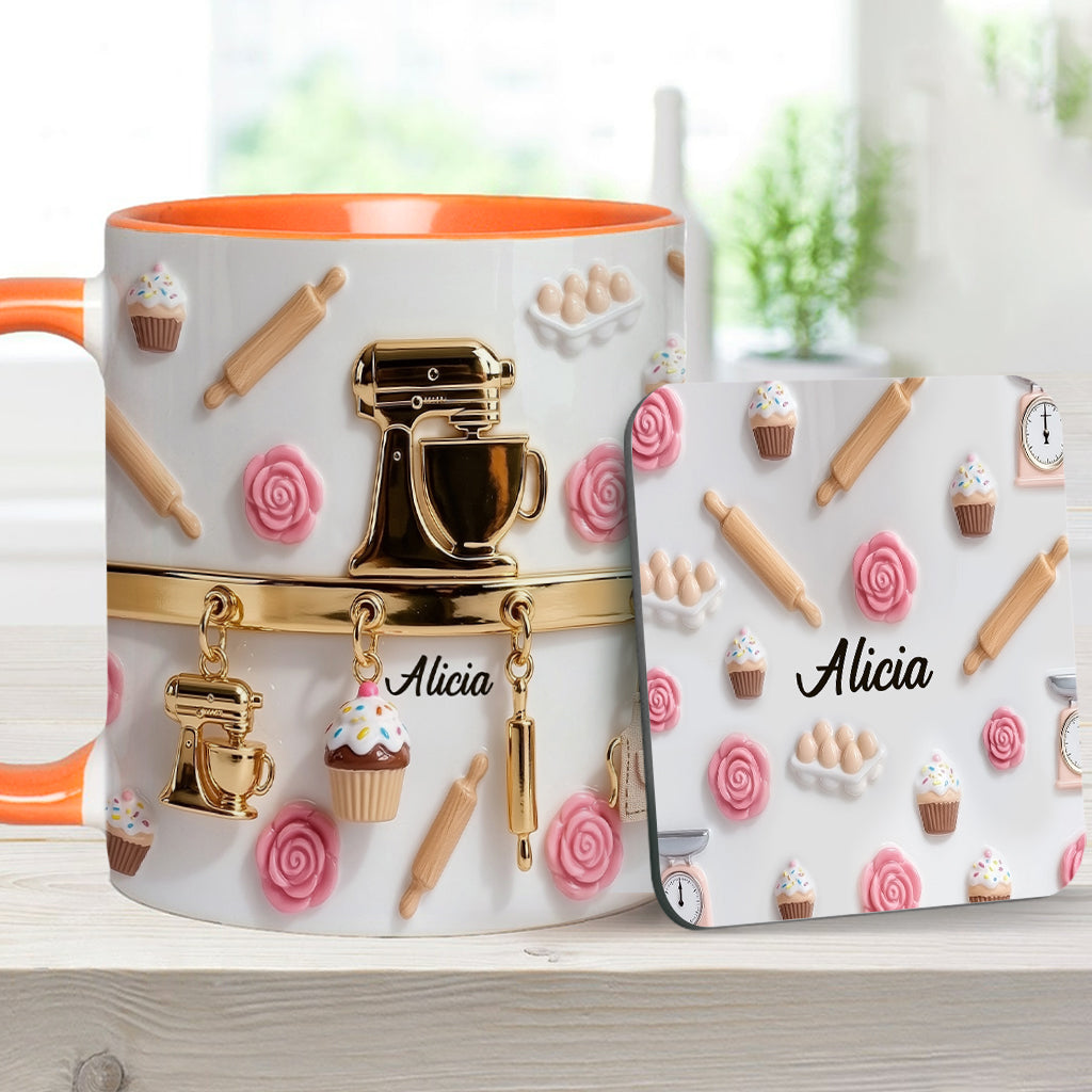 Perfect Gift For Baking Lovers - Personalized Baking Accent Mug & Coaster