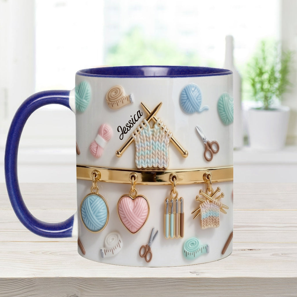 J'adore le crochet/tricot - Mug et sous-verre personnalisés avec motif crochet