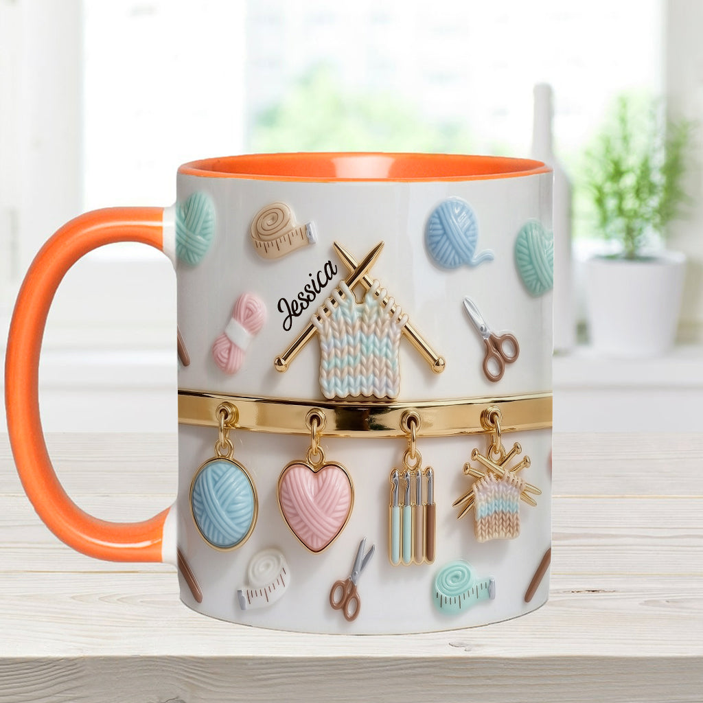 J'adore le crochet/tricot - Mug et sous-verre personnalisés avec motif crochet