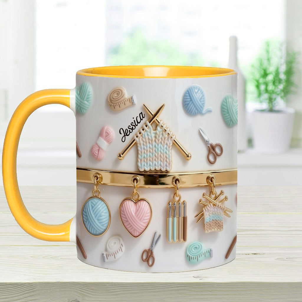 J'adore le crochet/tricot - Mug et sous-verre personnalisés avec motif crochet
