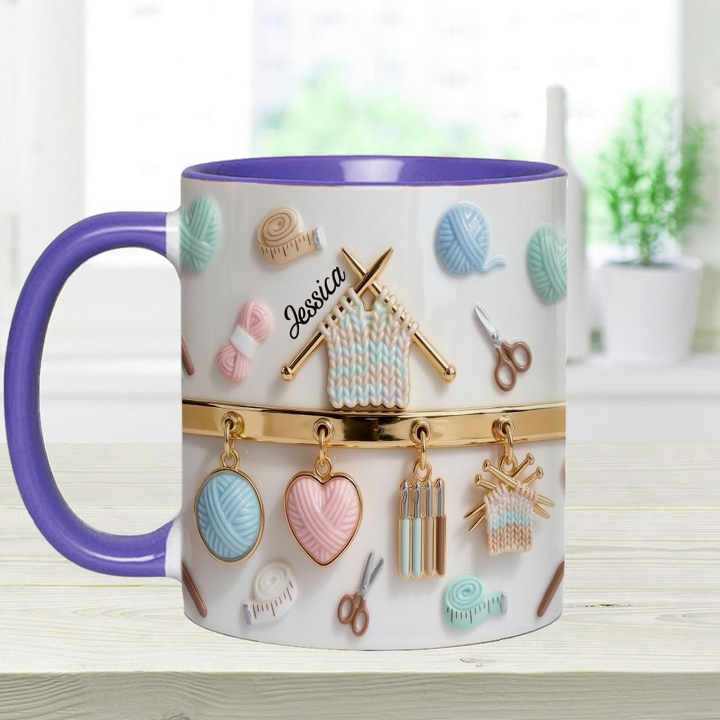 J'adore le crochet/tricot - Mug et sous-verre personnalisés avec motif crochet