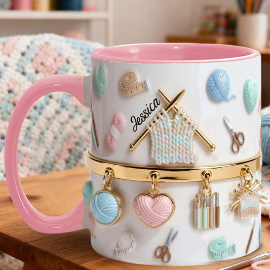 J'adore le crochet/tricot - Mug et sous-verre personnalisés avec motif crochet