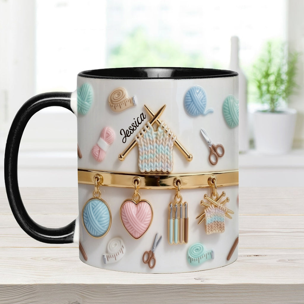 J'adore le crochet/tricot - Mug et sous-verre personnalisés avec motif crochet