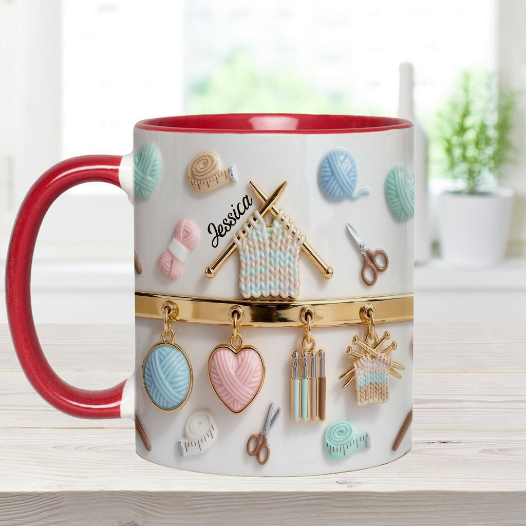 J'adore le crochet/tricot - Mug et sous-verre personnalisés avec motif crochet