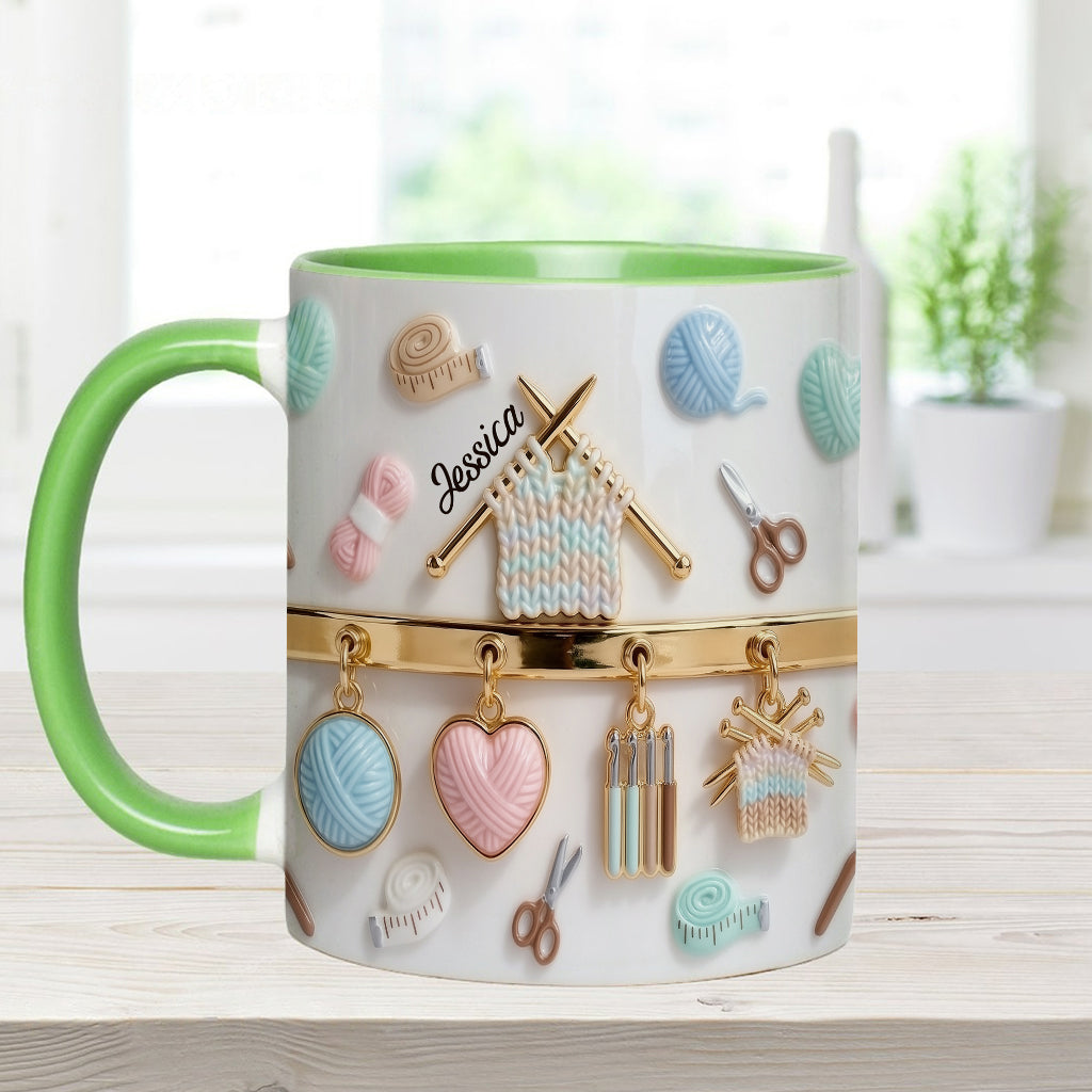 J'adore le crochet/tricot - Mug et sous-verre personnalisés avec motif crochet