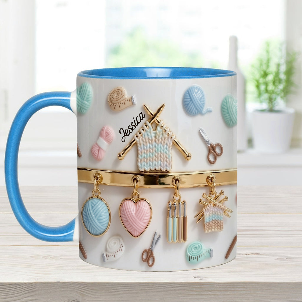 J'adore le crochet/tricot - Mug et sous-verre personnalisés avec motif crochet