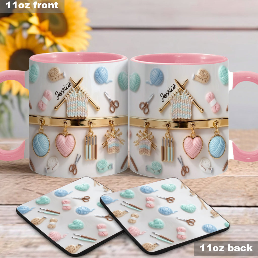 J'adore le crochet/tricot - Mug et sous-verre personnalisés avec motif crochet