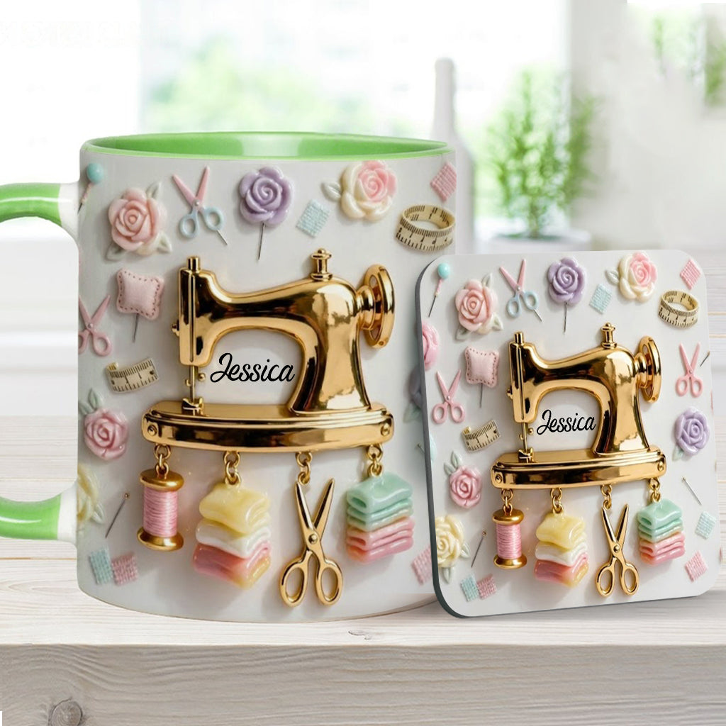 Perfect Gift For Sewing Lovers - Personalized Sewing Accent Mug & Coaster