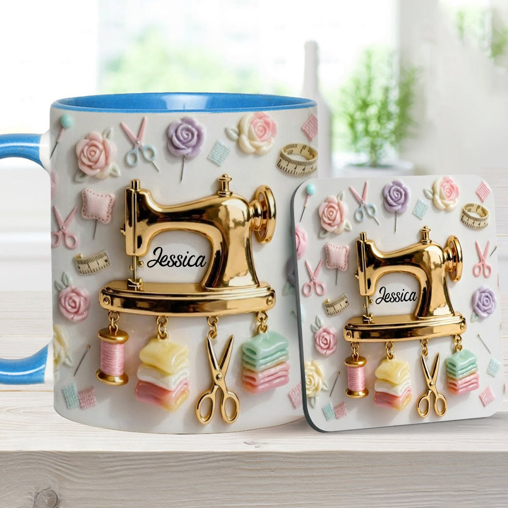 Perfect Gift For Sewing Lovers - Personalized Sewing Accent Mug & Coaster
