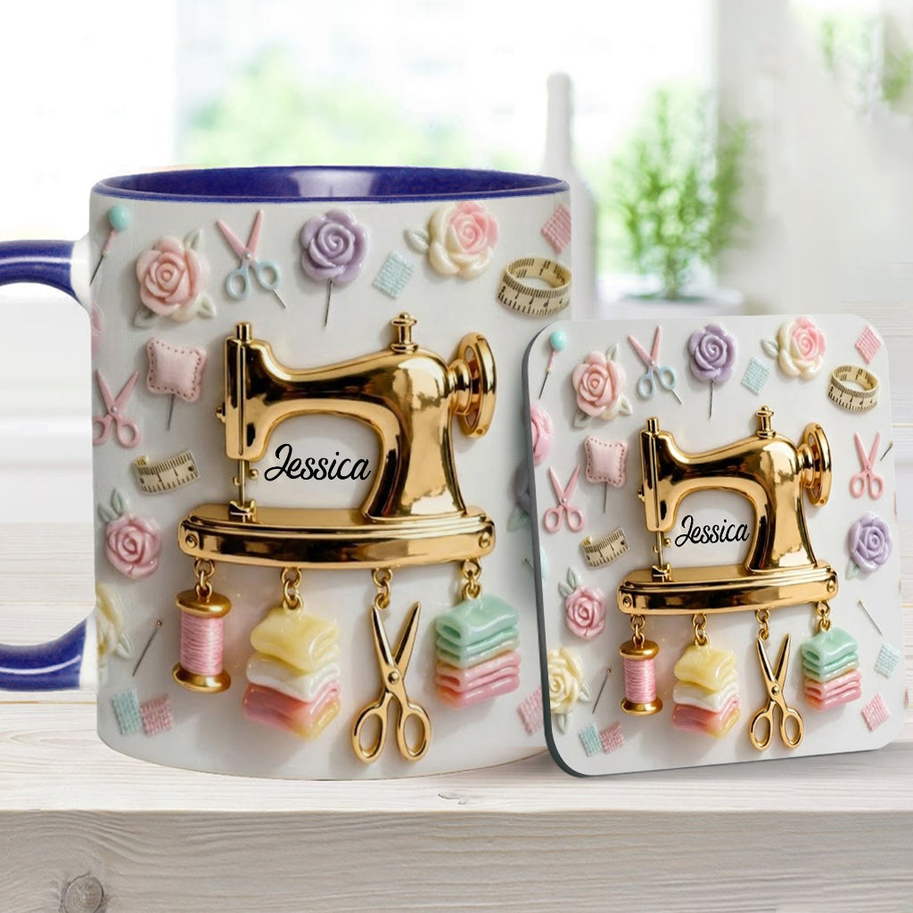Perfect Gift For Sewing Lovers - Personalized Sewing Accent Mug & Coaster