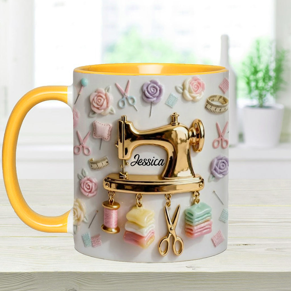 Perfect Gift For Sewing Lovers - Personalized Sewing Accent Mug & Coaster