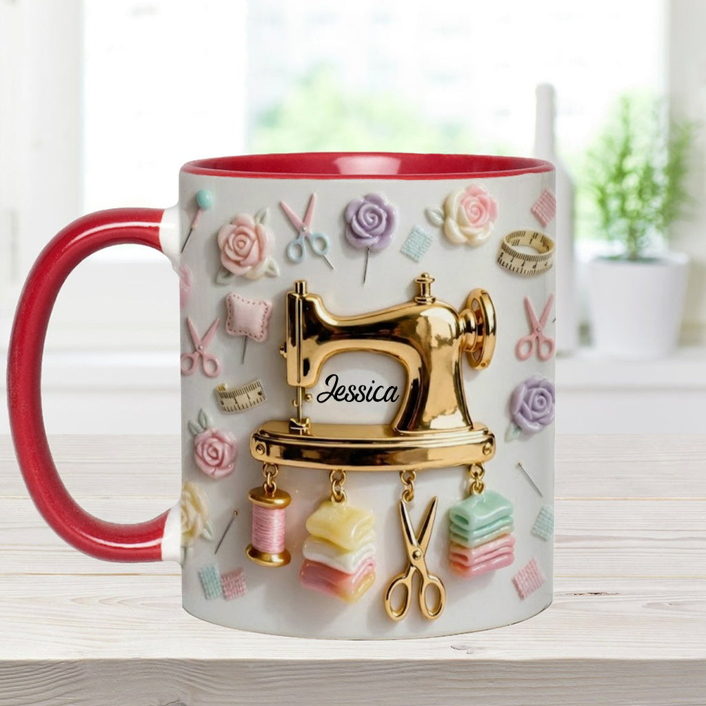 Perfect Gift For Sewing Lovers - Personalized Sewing Accent Mug & Coaster