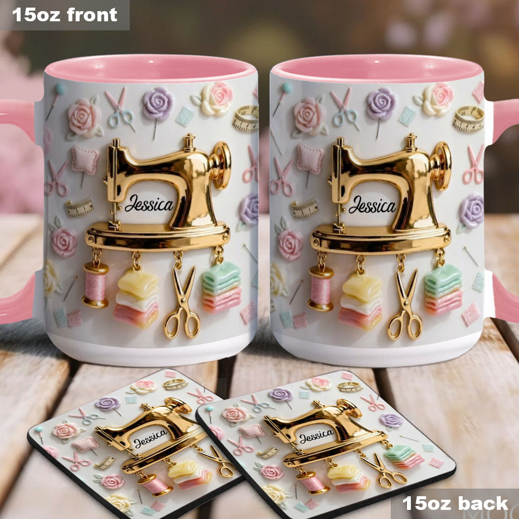 Perfect Gift For Sewing Lovers - Personalized Sewing Accent Mug & Coaster