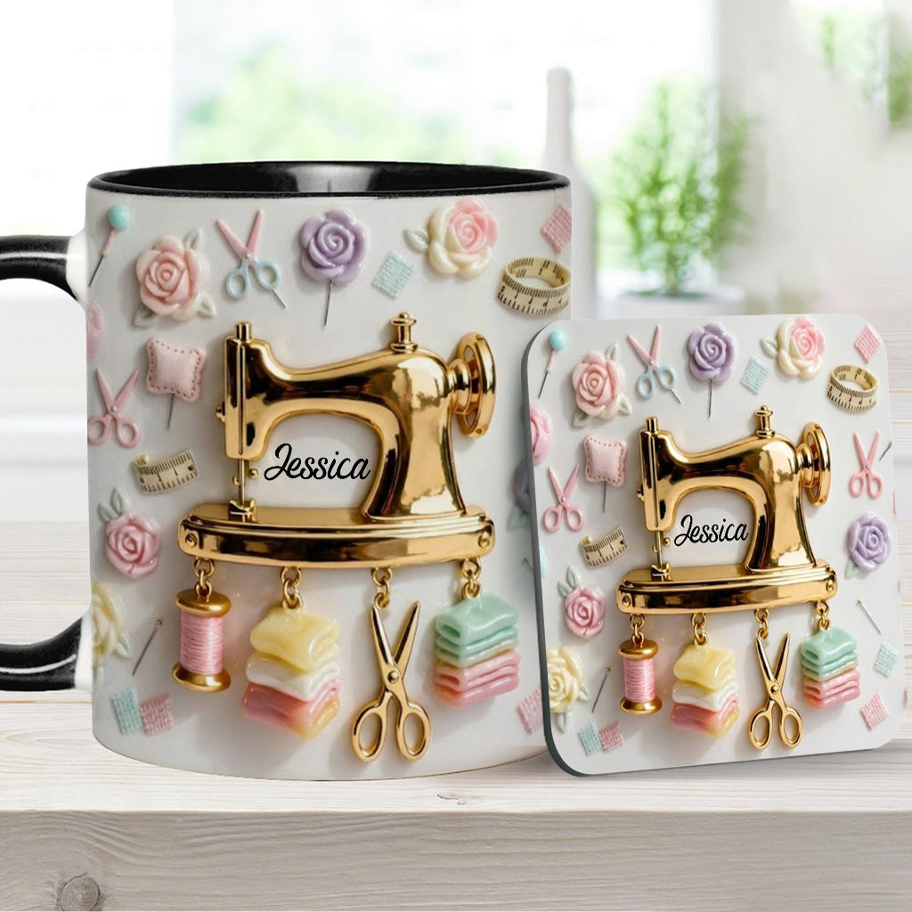 Perfect Gift For Sewing Lovers - Personalized Sewing Accent Mug & Coaster
