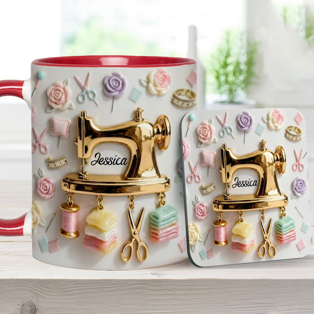 Perfect Gift For Sewing Lovers - Personalized Sewing Accent Mug & Coaster