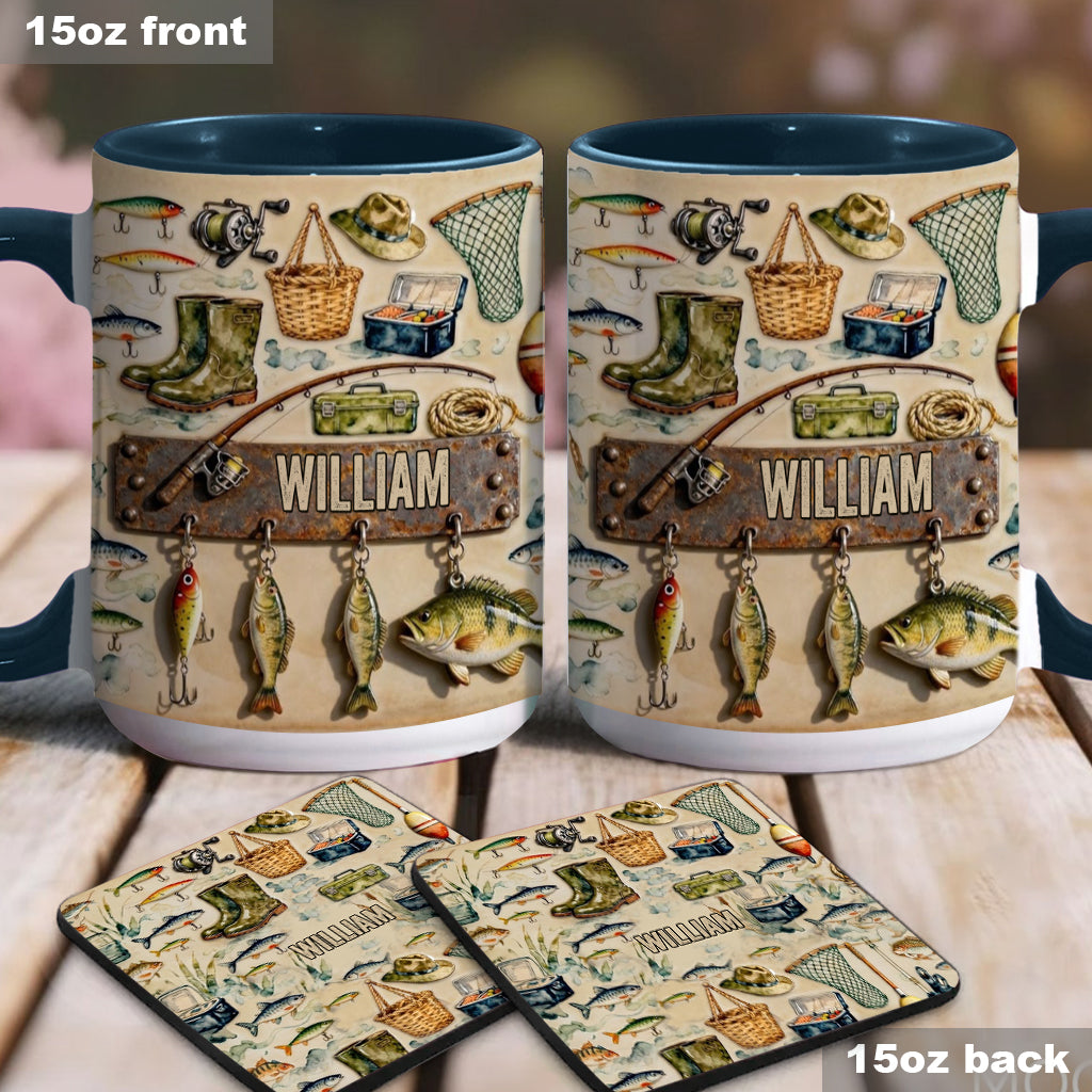 Perfect Gift For Fishing Lovers - Personalized Fishing Accent Mug & Coaster