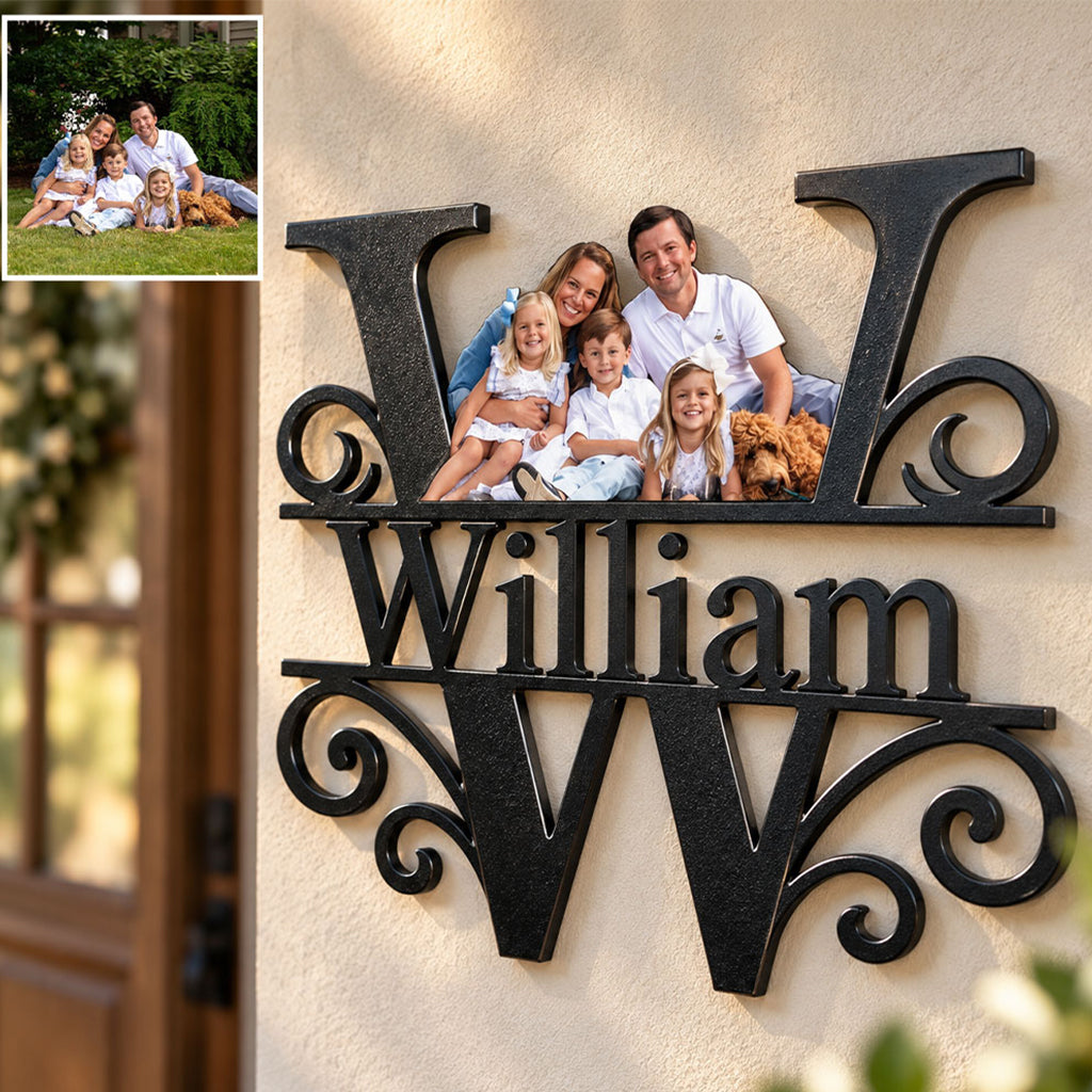 Family Portrait Monogram - Personalized Family 3D Printed Cut Metal Sign