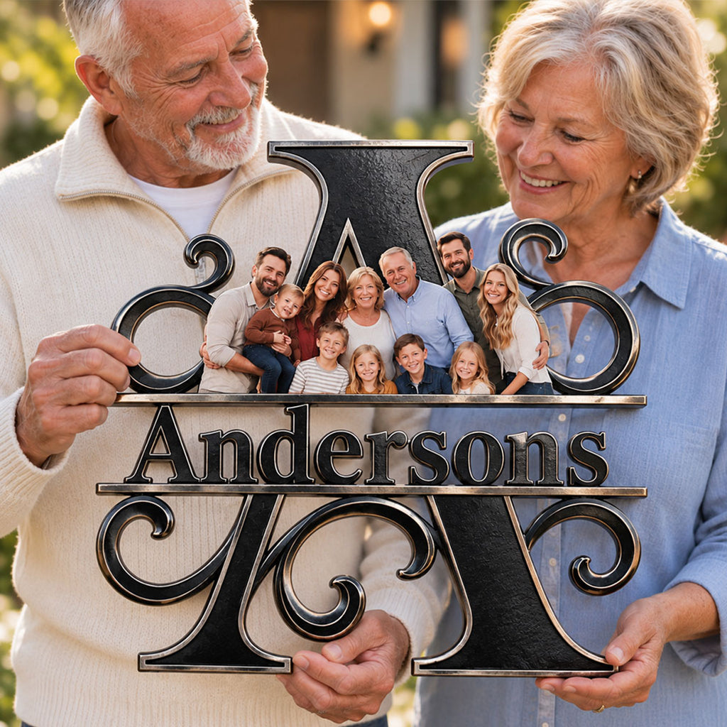 Family Portrait Monogram - Personalized Family 3D Printed Cut Metal Sign
