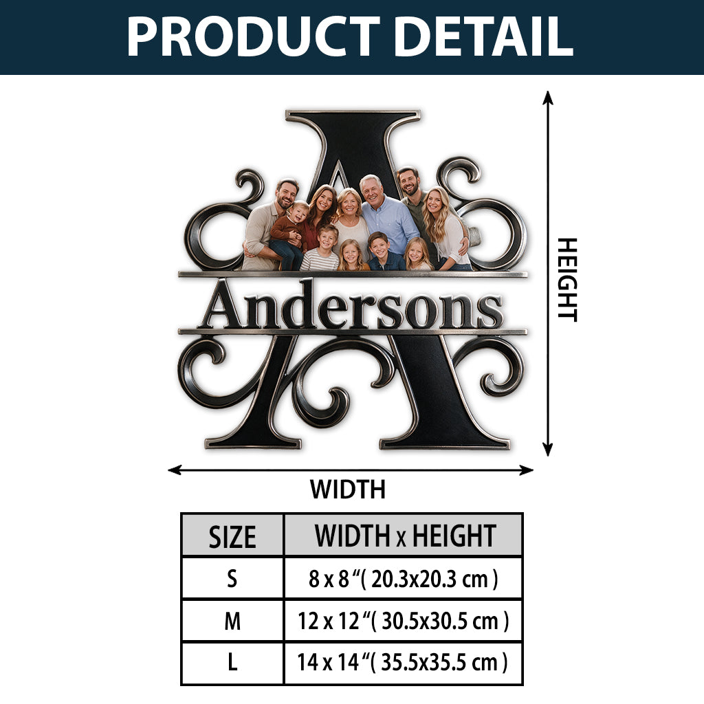 Family Portrait Monogram - Personalized Family 3D Printed Cut Metal Sign