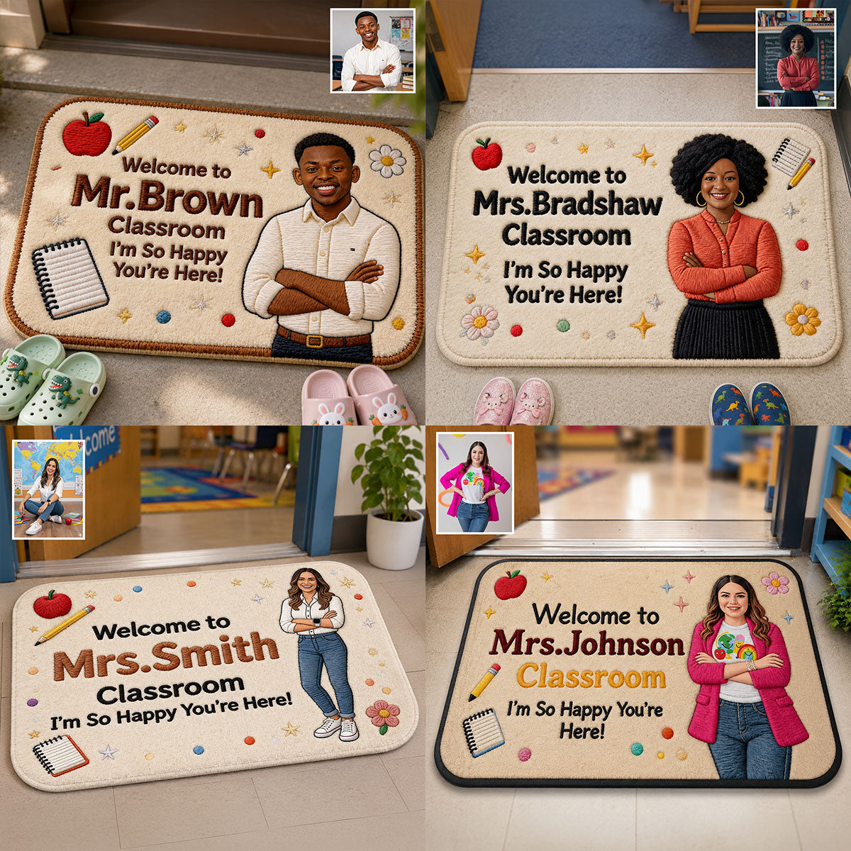 So Happy You're Here - Personalized Teacher Non-Slip Tufted Rug