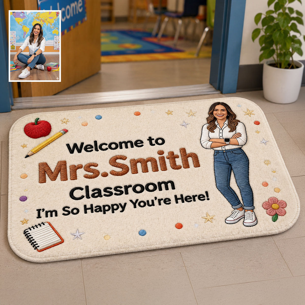 So Happy You're Here - Personalized Teacher Non-Slip Tufted Rug
