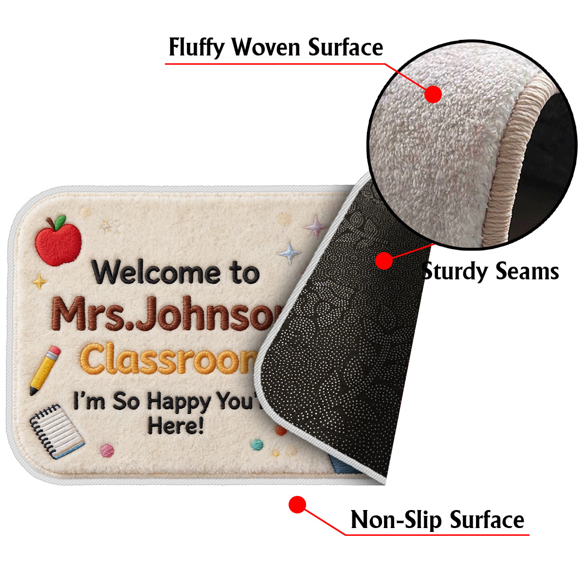 So Happy You're Here - Personalized Teacher Non-Slip Tufted Rug