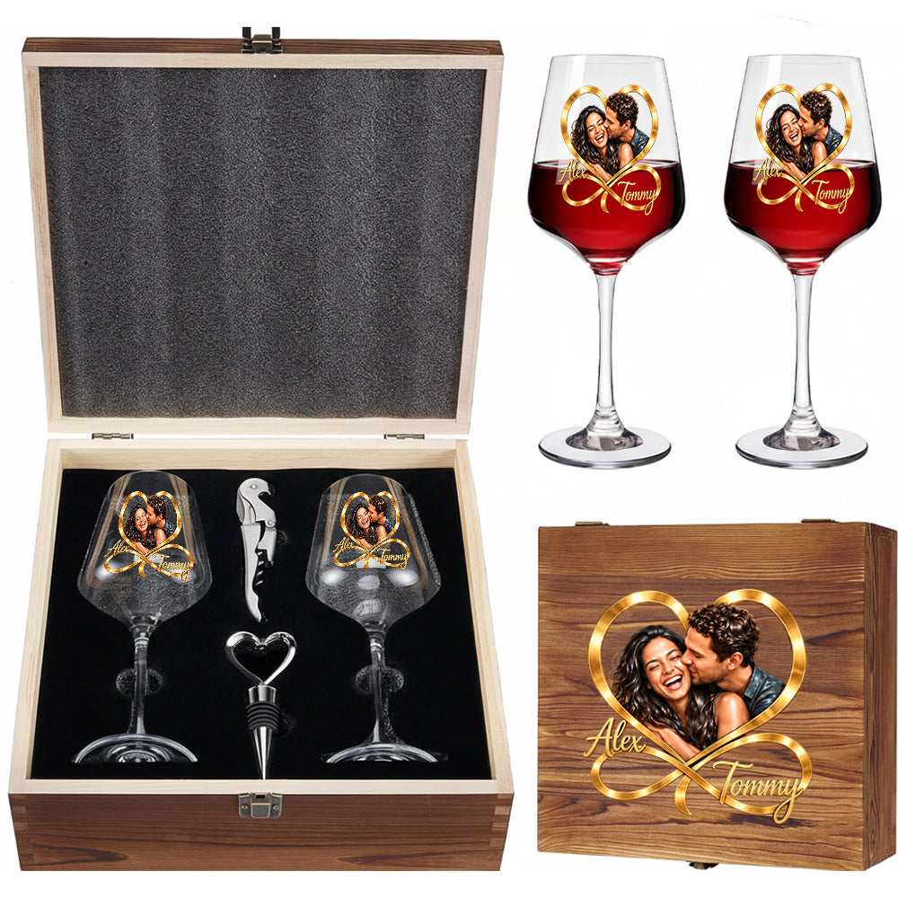 You & Me Forever - Personalized Couple Wine Glasses Set With Wooden Box