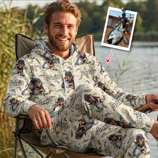 Cadeau amusant pour les passionnés de pêche : ensemble sweat à capuche et pantalon de survêtement personnalisés sur le thème de la pêche