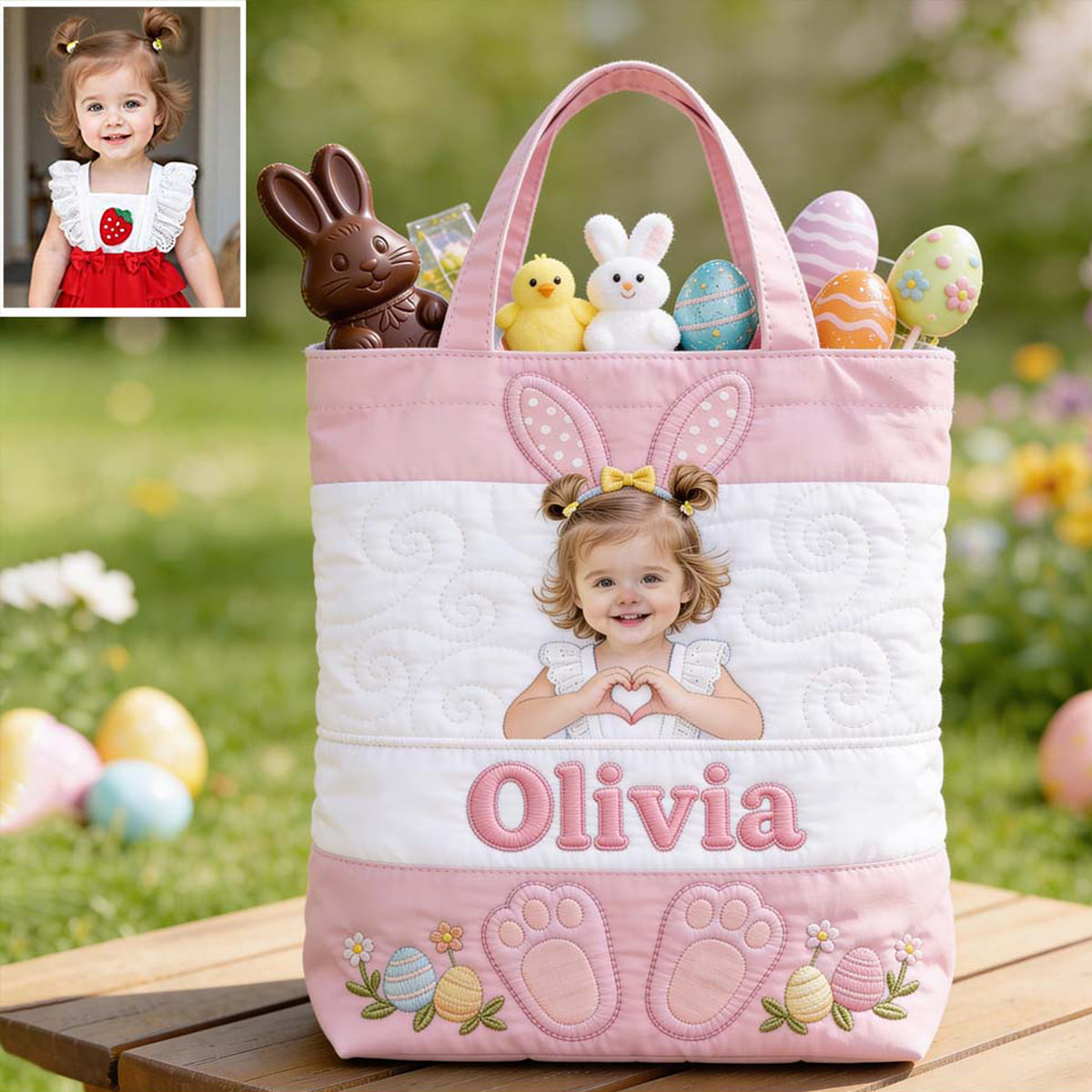 Kids Easter Bunny - Personalized Kid Quilted Tote Bag