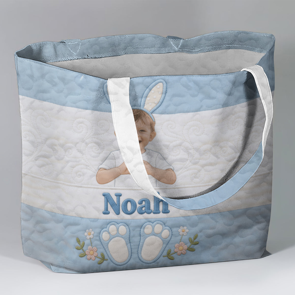 Kids Easter Bunny - Personalized Kid Quilted Tote Bag