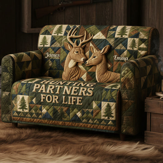 Hunting Partners For Life - Personalized Hunting Quilted Sofa/Couch Cover