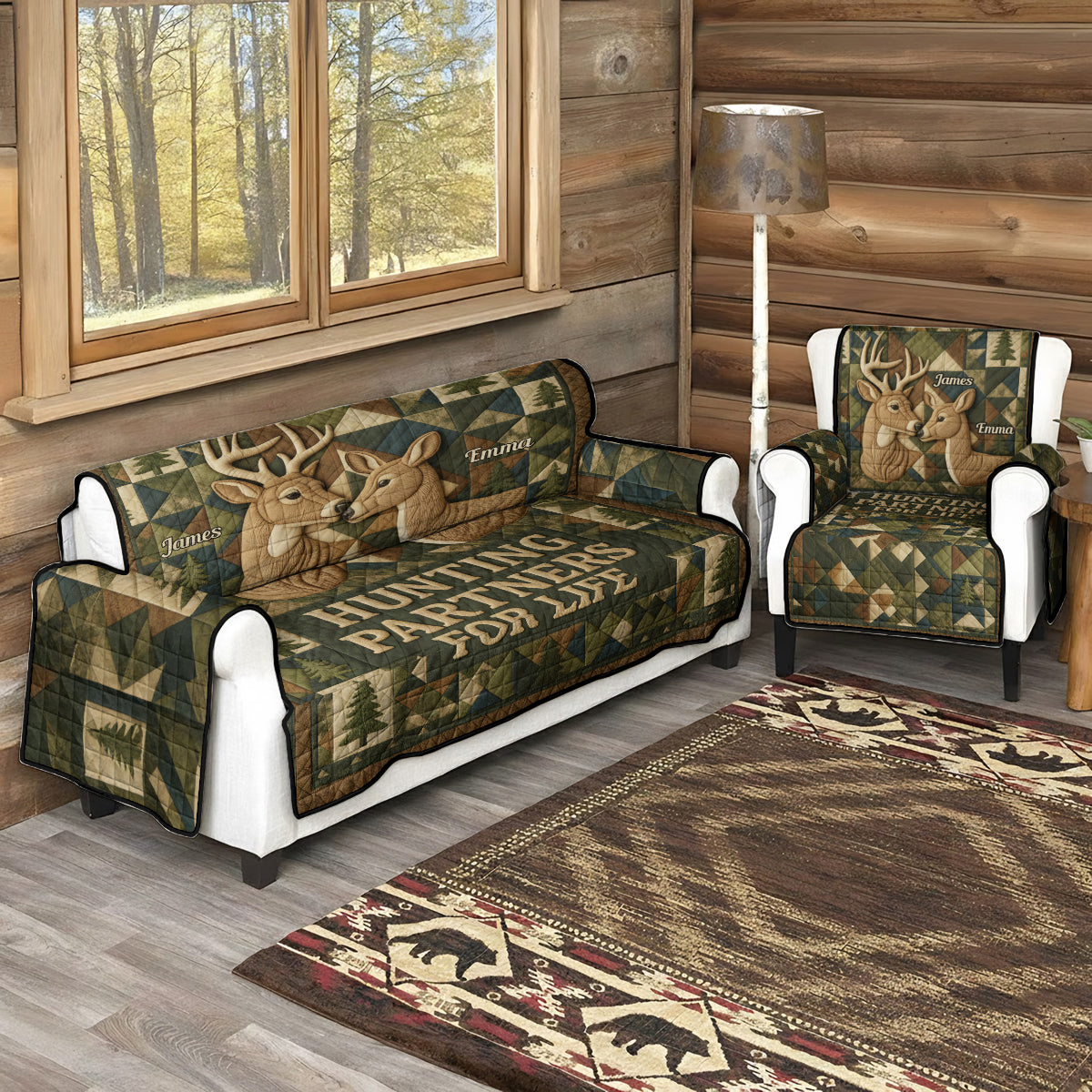 Hunting Partners For Life - Personalized Hunting Quilted Sofa/Couch Cover