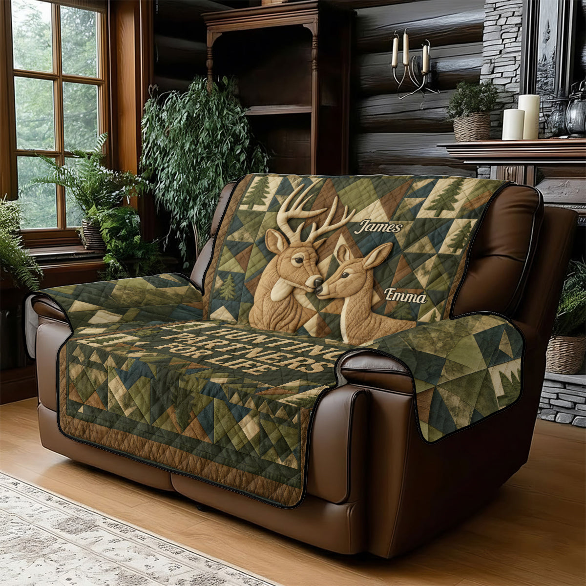 Hunting Partners For Life - Personalized Hunting Quilted Sofa/Couch Cover