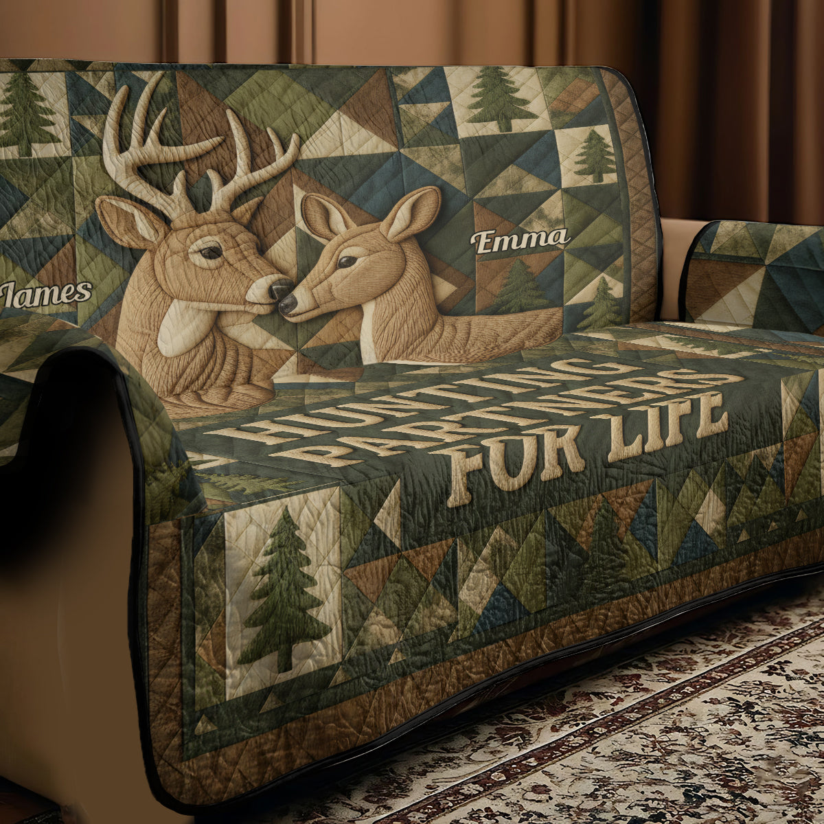 Hunting Partners For Life - Personalized Hunting Quilted Sofa/Couch Cover