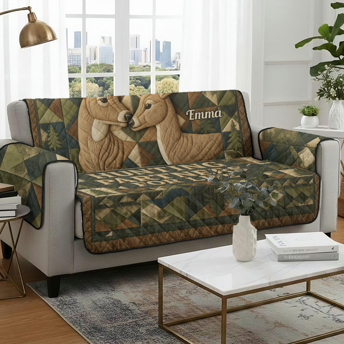 Hunting Partners For Life - Personalized Hunting Quilted Sofa/Couch Cover