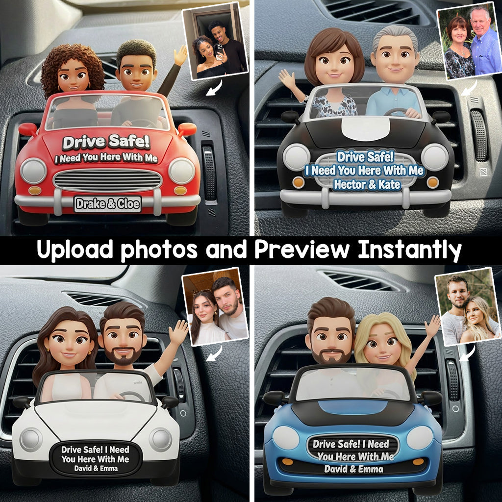 Any Photo Drive Safe! I Need You Here With Me - Personalized Couple Shaped Car Visor Clip