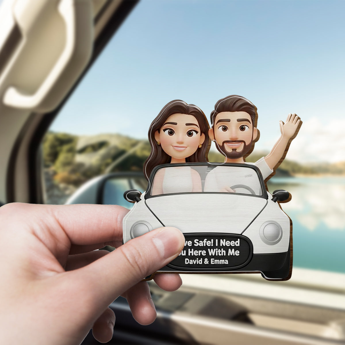 Any Photo Drive Safe! I Need You Here With Me - Personalized Couple Shaped Car Visor Clip